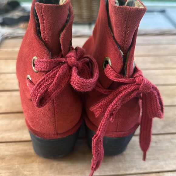 Fly London Yama Red Oiled Wedge Booties 10 - Picture 3 of 6